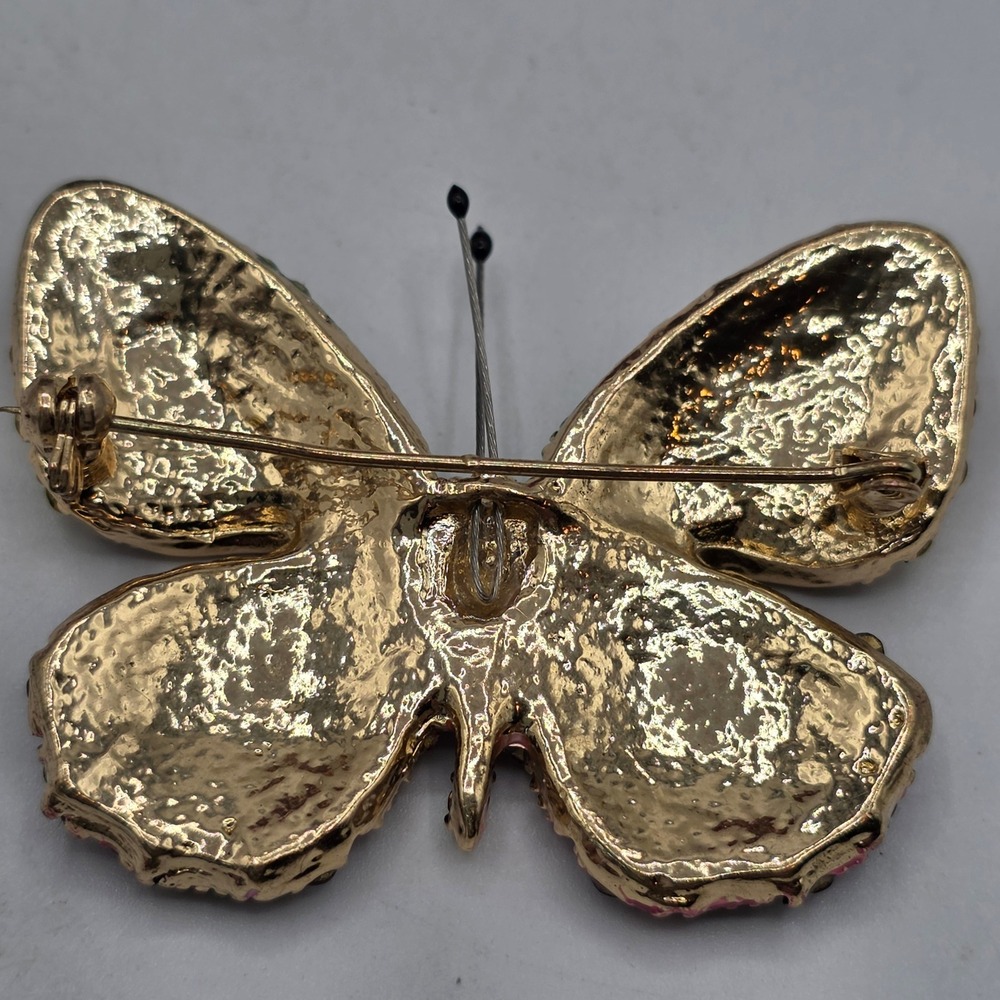 Multicolor Rhinestone Butterfly Brooch Gold Tone Crystal Insect Pin 2 Inch - Picture 4 of 8